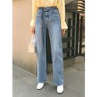 Belted Distressed Wide Straight-cut Jeans