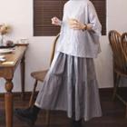Plain Crinkled Maxi Skirt Grayish Blue - One Size