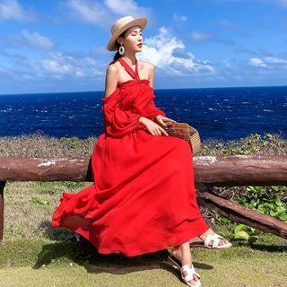 Off-shoulder A-line Maxi Chiffon Sundress