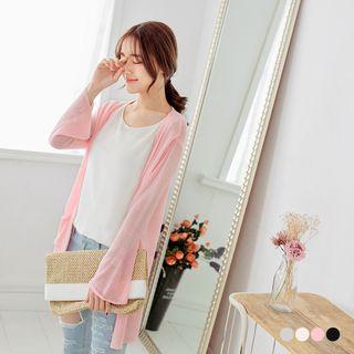 Flared Sleeves Long Sheer Knit Cardigan