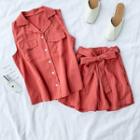 Set: Pinstriped Sleeveless Shirt + Shorts