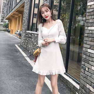 Long-sleeve Ruched Ruffle Dress