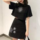 Short-sleeve Embroidered T-shirt / Mini Skirt