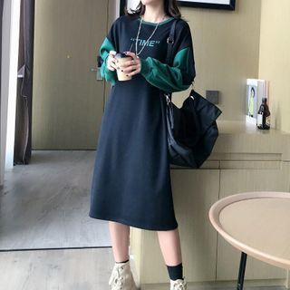 Two Tone Midi Sweatshirt Dress Navy Blue & Green - One Size