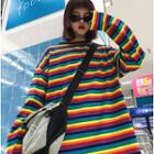 Rainbow Stripe Long-sleeve T-shirt As Shown In Figure - One Size
