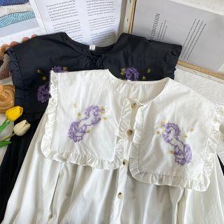 Embroidered Sailor-collar Loose Shirt