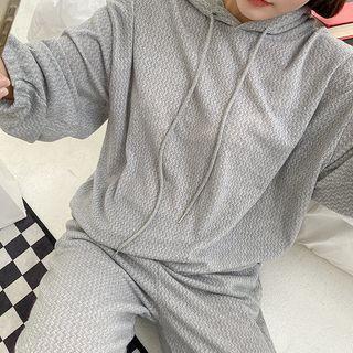 Plus Size Set: Hooded Textured Sweatshirt + Jogger Pants