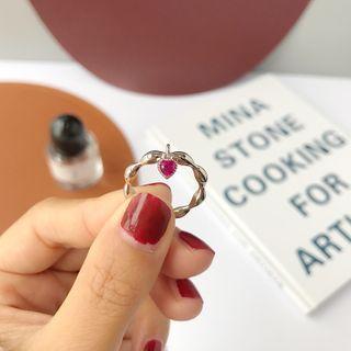 Heart Gemstone Sterling Silver Open Ring K720 - Silver - One Size