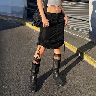 Plain Low-rise Drawstring Skirt