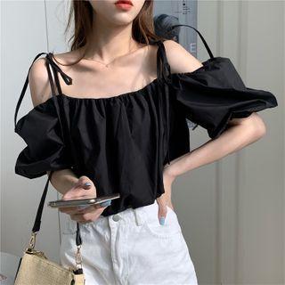 Off Shoulder Plain Puff-sleeve Top