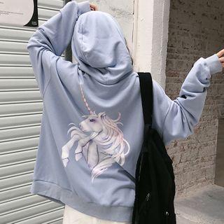 Unicorn Print Zip-up Hoodie