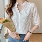Puff-sleeve Split Neck Blouse