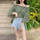 Floral Off-shoulder Loose-fit Blouse