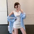 Long-sleeve Plain Loose-fit Shirt / Sleeveless Plain Slim-fit Dress