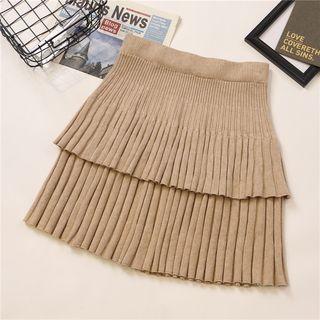 Ruffled Ribbed A-line Knit Skirt