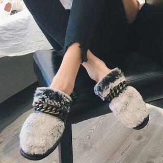 Chain Detail Furry Trim Loafers