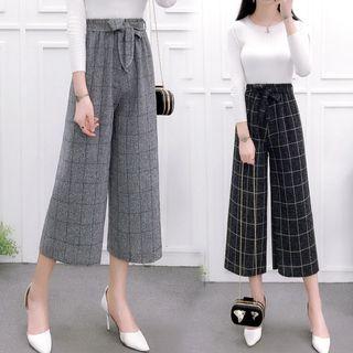 Capri Check Wide-leg Pants