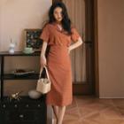 Set : Short-sleeve Print Top + Midi A-line Skirt