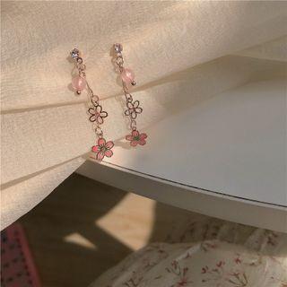 Flower Alloy Dangle Earring 1 Pair - Pink & Gold - One Size
