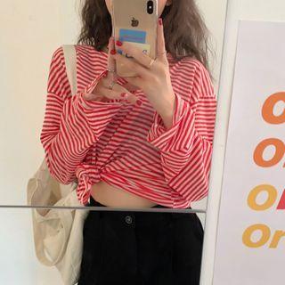 Long-sleeve Striped T-shirt Red - One Size