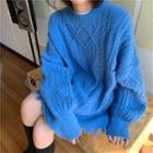 Linen Flower Print Long-sleeve Sweater As Shown In Figure - One Size