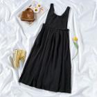 Pleated Midi Jumper Dress Jumper Dress - Black - One Size