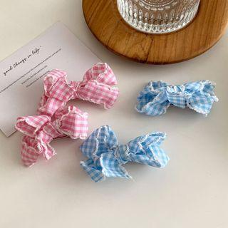 Gingham Bow Hair Clip / Hair Tie Set