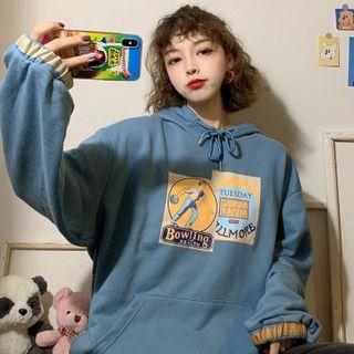 Cartoon Print Front Pocket Hooded Sweatshirt