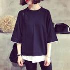Mock Two Piece Color Panel 3/4 Sleeve T-shirt