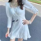 Frilled Square-neck Long-sleeve Dress