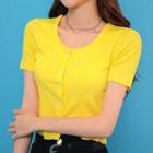 Button-front Slim-fit Cropped Top