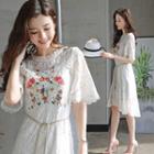 Embroidered Short-sleeve A-line Lace Dress