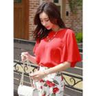 Colored Fluttered-sleeve Chiffon Top
