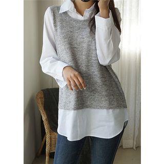 Tall Size Inset Round-neck Vest Shirt