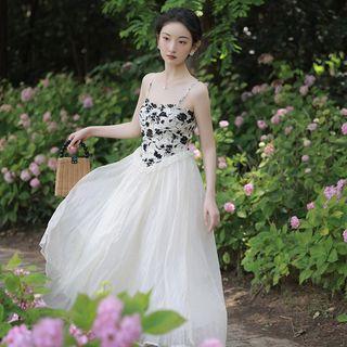 Set: Ruffle Light Jacket + Spaghetti Strap Floral Midi A-line Dress