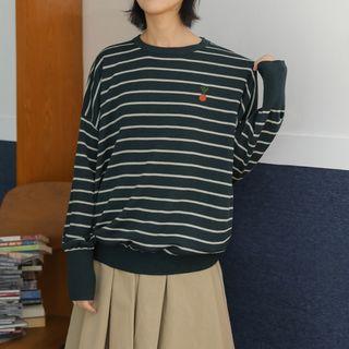 Long-sleeve Embroidered Striped Knit Top