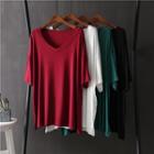 Elbow-sleeve Oversize V-neck T-shirt