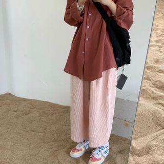 Plain Shirt / Corduroy Wide-leg Pants