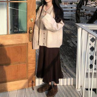 Collared Cardigan / Midi Knit Skirt