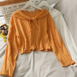 Sailor-collar Striped Loose Blouse