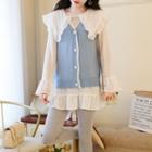 Set: Buttoned Knit Vest + Long-sleeve Collared Top