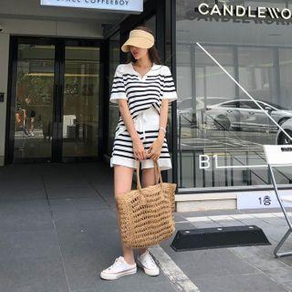 Polo Shirt & Drawcord Shorts Stripe Knit Set