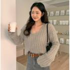 Fluffy Cropped Ribbed-knit Top