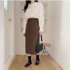 Ruffle Trim Blouse / Midi Pencil Skirt