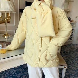 Round-neck Quilted Jacket With Scarf