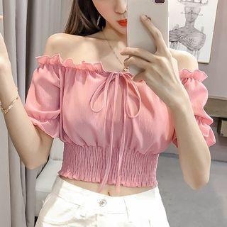 Plain Off Shoulder Cropped Chiffon Top