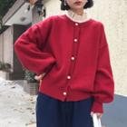 Puff-sleeve Faux Pearl Cardigan