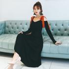 Cold-shoulder Long-sleeve Maxi A-line Dress