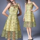 Floral Print Sleeveless A-line Lace Dress