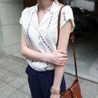 Tab-sleeve Contrast-trim Shirt